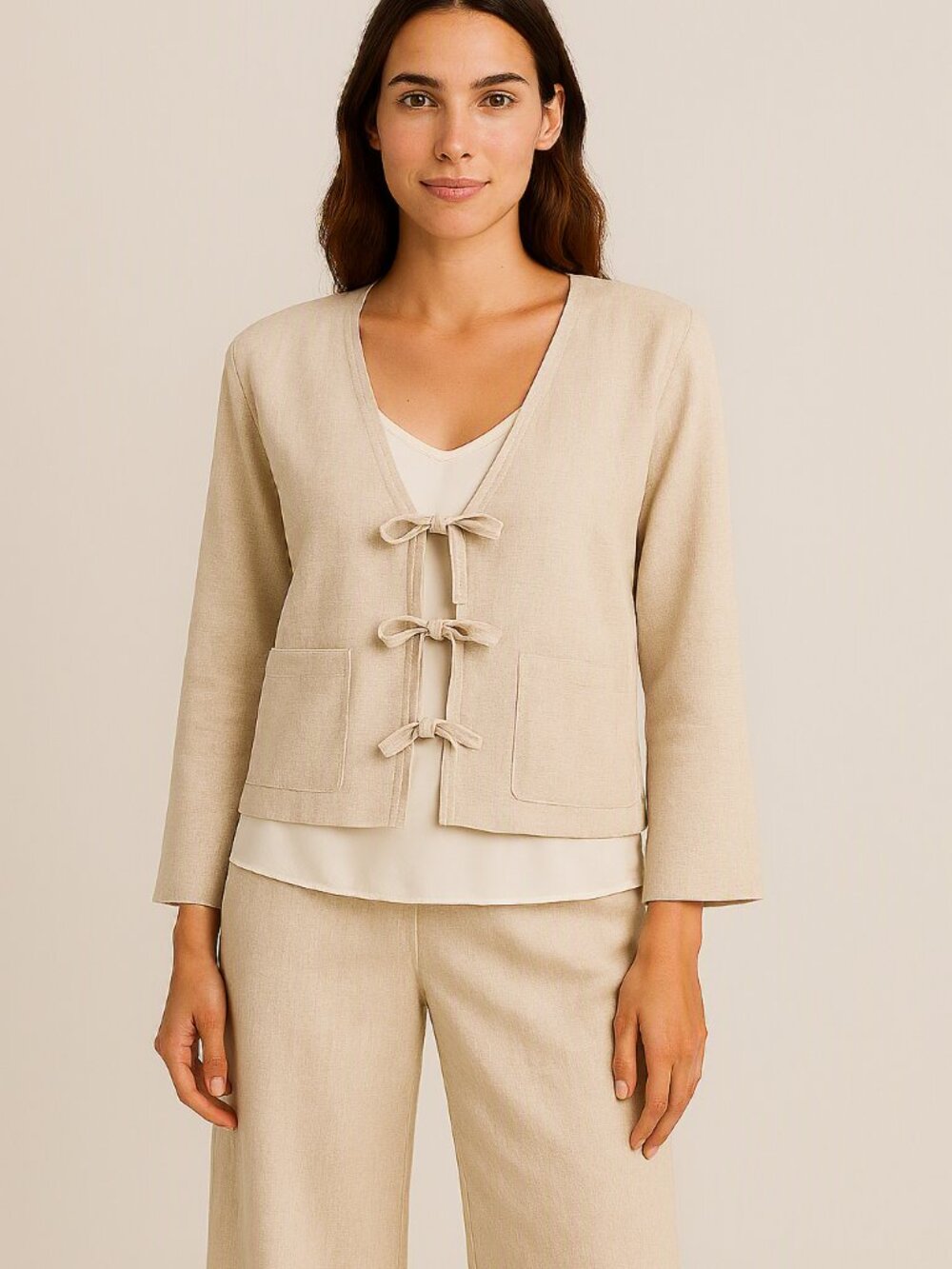 J.Jill cropped silk/cotton jacket. Natural, Size Large